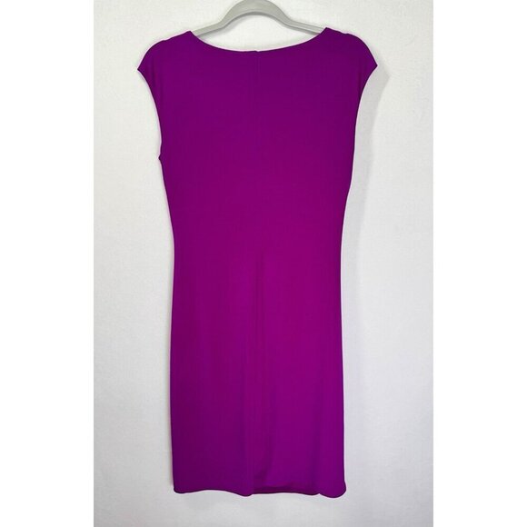 Lauren Ralph Lauren Sheath Dress Sz 10 Magenta Cowl Draped Neck Sleeveless Ruche - Picture 6 of 11